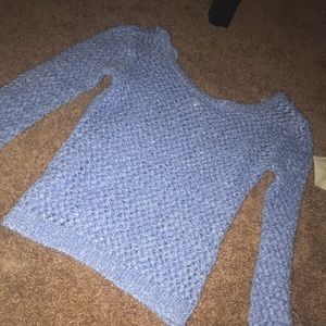 sweet soft blue sweater with bow in back